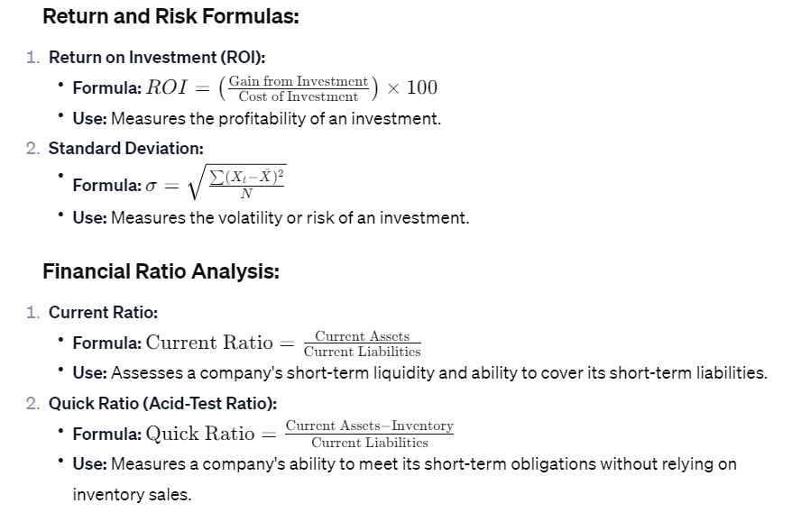 Return and Risk Formulas