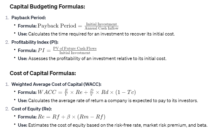 Capital Budgeting Formulas